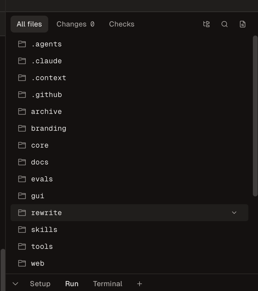 Conductor's file tree with All files, Changes and Checks tabs