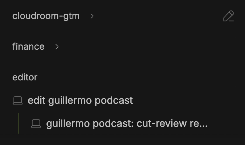 Cloudroom's sidebar with projects and their threads